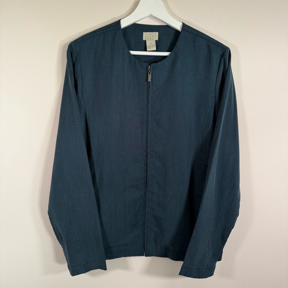NWOT Sigrid Olsen Dark Teal Women's Full Zip Long Sleeve Lyocell Blazer Jacket M
